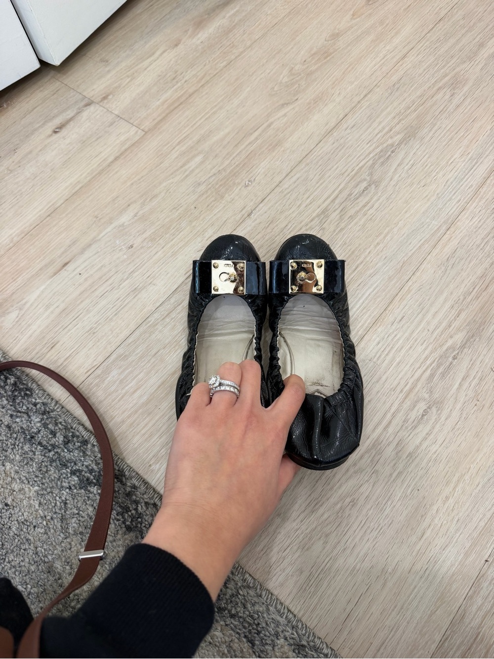 Fendi Black Patent Leather Ballet Flats with Gold Plaque